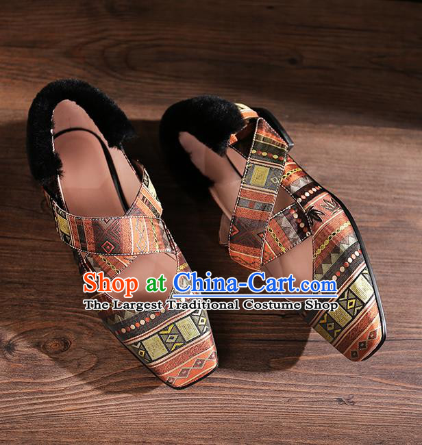 Traditional Chinese Handmade Khaki Satin Shoes National High Heel Shoes for Women