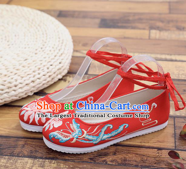 Traditional Chinese Handmade Embroidered Butterfly Red Shoes National Cloth Shoes for Women