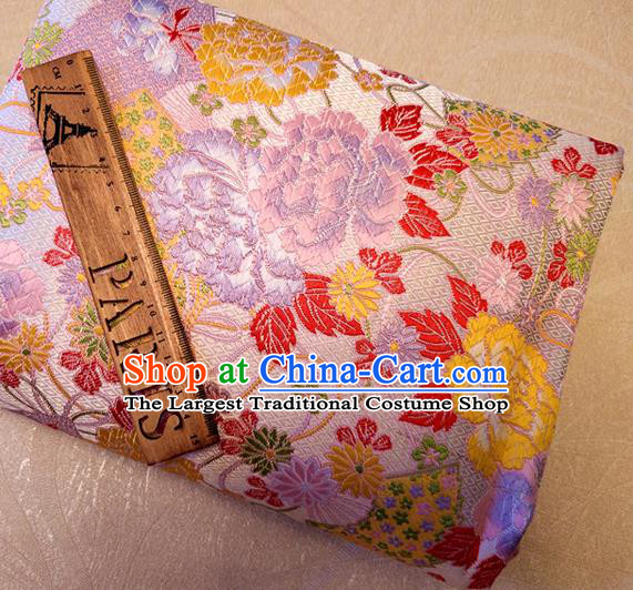 Asian Japan Traditional Peony Pattern Design Pink Brocade Damask Fabric Kimono Satin Material