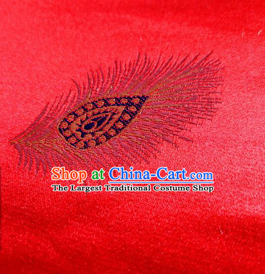 Asian Chinese Traditional Feather Pattern Design Red Brocade Cheongsam Fabric Silk Material