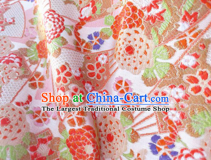 Asian Japan Traditional Peony Pattern Design Pink Brocade Damask Fabric Kimono Satin Material