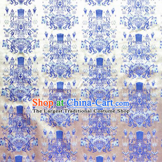 Asian Chinese Traditional Palace Lantern Pattern Design White Brocade Cheongsam Fabric Silk Material