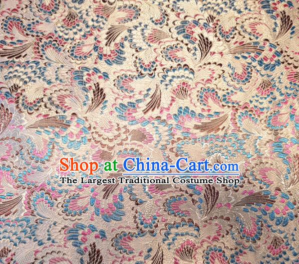 Asian Chinese Traditional Cockscomb Pattern Design Beige Brocade Cheongsam Fabric Silk Material