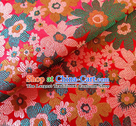 Asian Chinese Traditional Sunflowers Pattern Design Red Brocade Cheongsam Fabric Silk Material