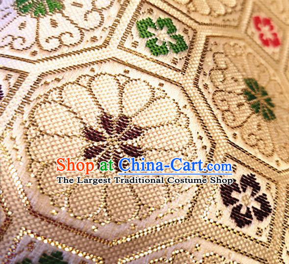 Asian Japan Traditional Chrysanthemum Pattern Design White Brocade Damask Fabric Kimono Satin Material