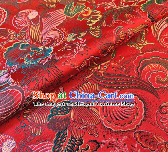 Asian Chinese Traditional Phalaenopsis Pattern Design Red Brocade Cheongsam Fabric Silk Material