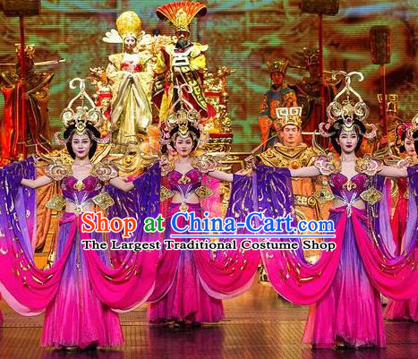 Chinese The Romantic Show of Songcheng Palace Feast Dance Purple Dress Stage Performance Costume and Headpiece for Women