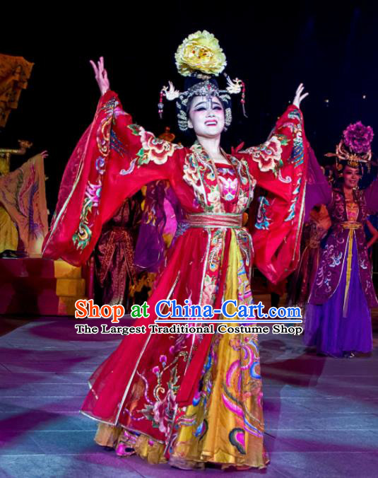 Chinese The Dream of Tang Dynasty Imperial Consort Dance Red Dress Stage Performance Costume for Women