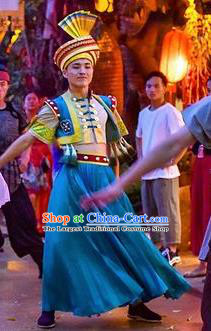 Chinese The Romantic Show of Guilin Stage Performance Zhuang Nationality Bridegroom Dance Costume for Men