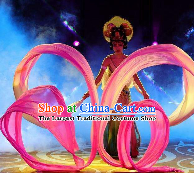 Chinese Chang An Impression Ancient Court Dance Pink Long Ribbon Dress Stage Performance Costume and Headpiece for Women