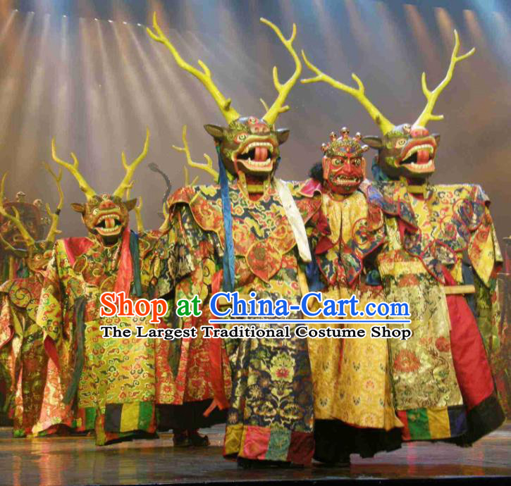 Chinese Impression Tibetan Zang Nationality Clothing Stage Performance Folk Dance Costume for Men