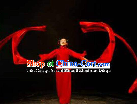 Chinese Dynamic Huangshan Folk Dance Red Ribbon Clothing Stage Performance Costume for Women