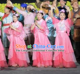 Chinese Dreaming In Hometown Classical Dance Pink Dress Stage Performance Costume and Headpiece for Women