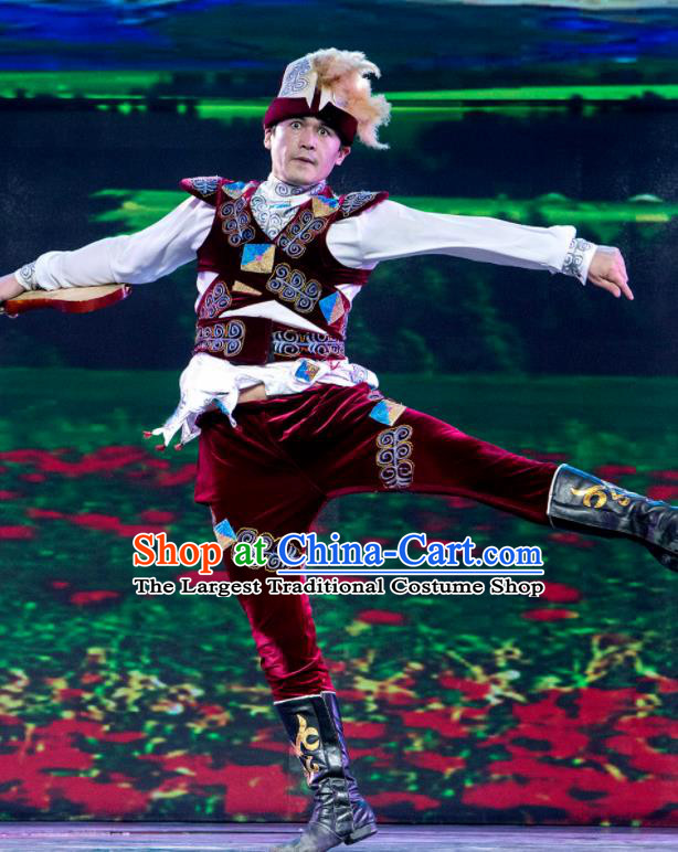 Chinese Silk Road Uyghur Nationality Dance Clothing Ethnic Stage Performance Costume for Men