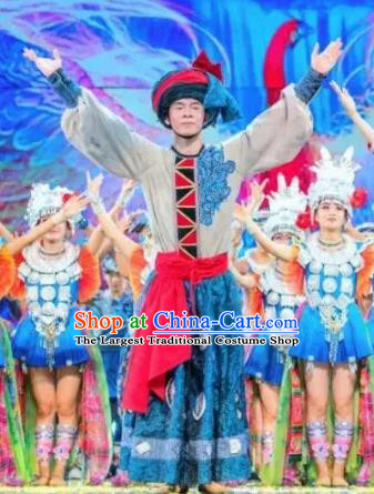 Chinese Jin Show Dan Zhai Miao Nationality Dance Clothing Stage Performance Costume for Men