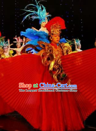 Chinese Picturesque Huizhou Classical Dance Red Dress Stage Performance Costume and Headpiece for Women