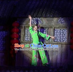 Chinese Phoenix Timeless Love Miao Nationality Dance Green Dress Stage Performance Costume and Headpiece for Women