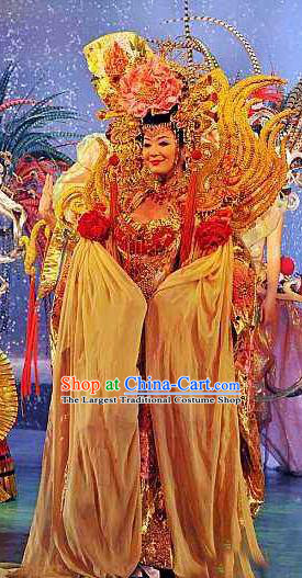 Chinese Oriental Apparel Court Dance Dress Stage Performance Costume and Headpiece for Women