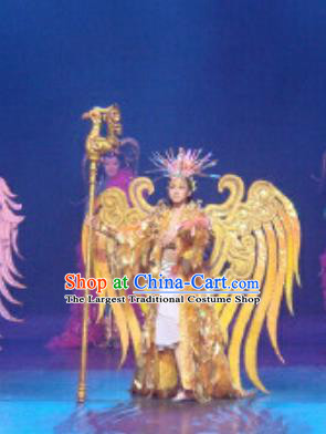 Chinese Golden Mask Dynasty Magic Queen Dance Dress Stage Performance Costume and Headpiece for Women