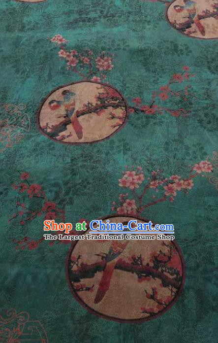 Traditional Chinese Classical Plum Pattern Green Gambiered Guangdong Gauze Silk Fabric Ancient Hanfu Dress Silk Cloth