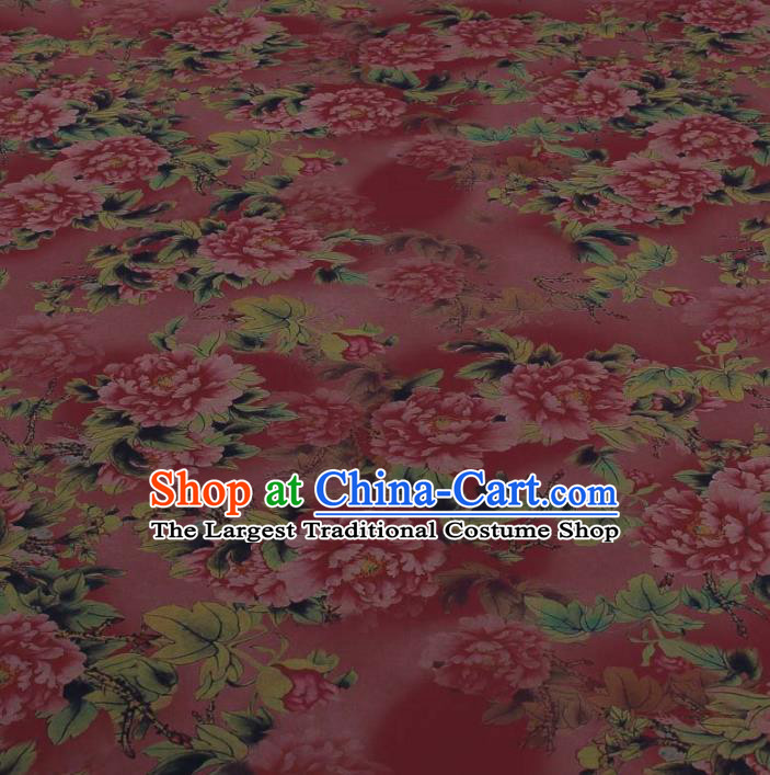 Traditional Chinese Classical Peony Pattern Peach Pink Gambiered Guangdong Gauze Silk Fabric Ancient Hanfu Dress Silk Cloth