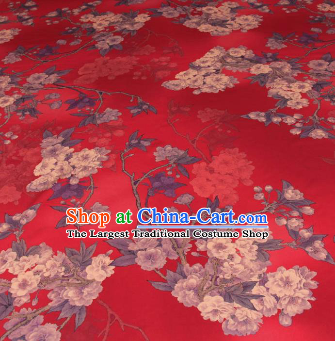 Traditional Chinese Classical Pear Flowers Pattern Red Gambiered Guangdong Gauze Silk Fabric Ancient Hanfu Dress Silk Cloth