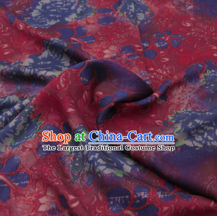 Traditional Chinese Classical Peony Pattern Amaranth Gambiered Guangdong Gauze Silk Fabric Ancient Hanfu Dress Silk Cloth