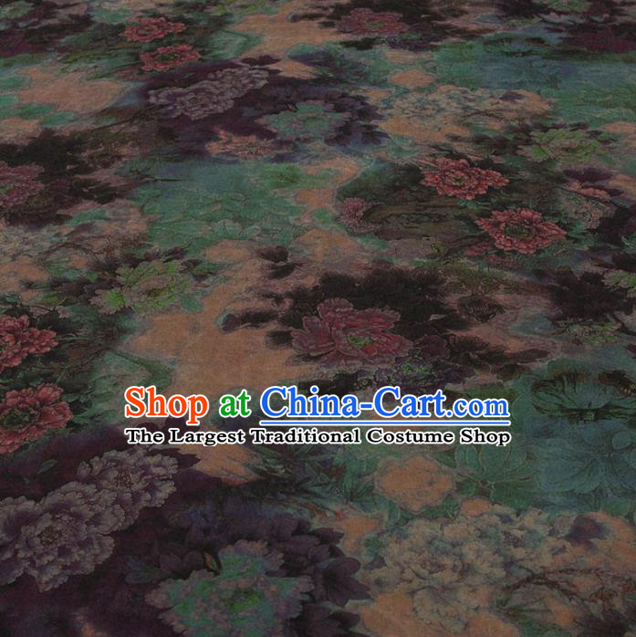 Traditional Chinese Classical Peony Pattern Gambiered Guangdong Gauze Silk Fabric Ancient Hanfu Dress Silk Cloth