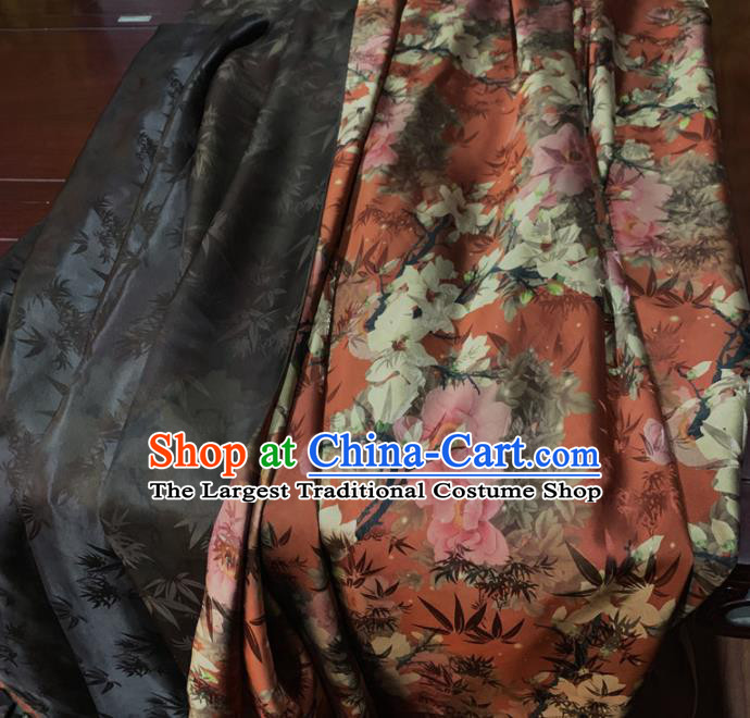 Chinese Classical Magnolia Pattern Red Silk Fabric Traditional Ancient Hanfu Dress Brocade Cloth