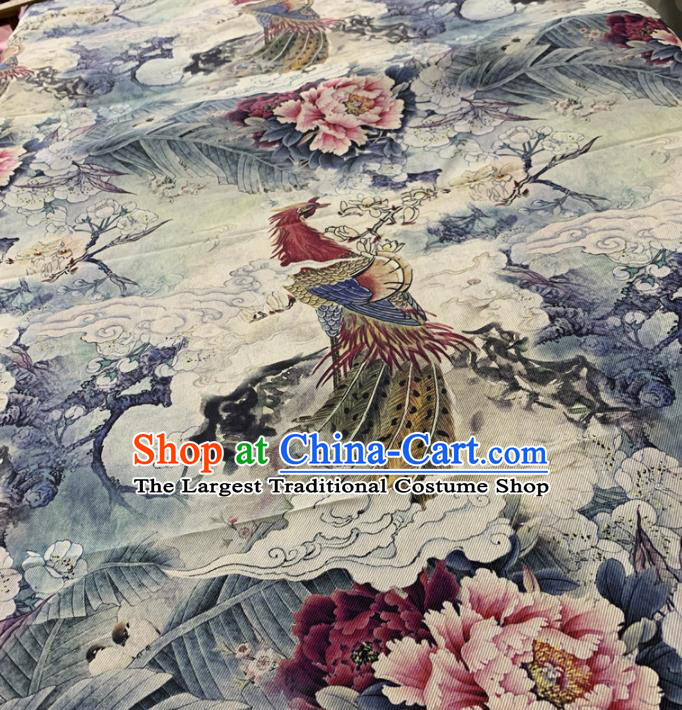 Chinese Classical Phoenix Peony Pattern Silk Fabric Traditional Ancient Hanfu Dress Brocade Cloth