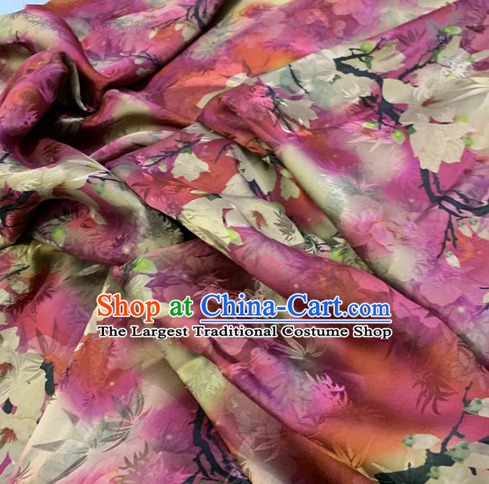 Chinese Classical Flowers Pattern Rosy Silk Fabric Traditional Ancient Hanfu Dress Brocade Cloth