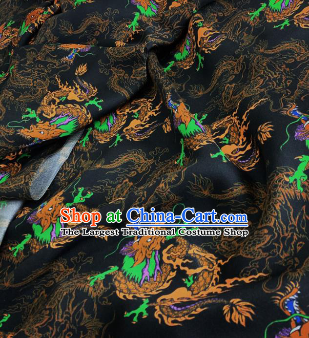 Chinese Classical Cloud Dragon Pattern Black Silk Fabric Traditional Ancient Hanfu Dress Brocade Cloth