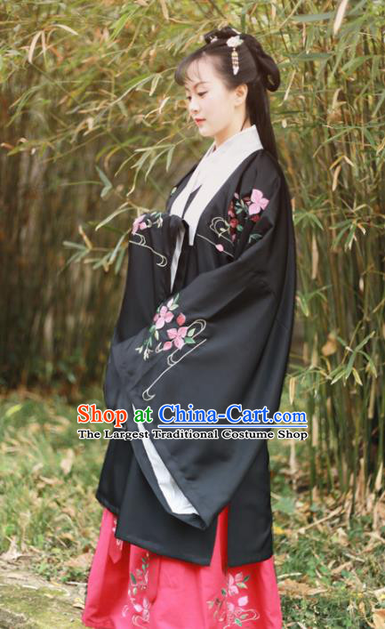 Traditional Chinese Ming Dynasty Royal Infanta Replica Costumes Ancient Court Princess Black Hanfu Dress for Women