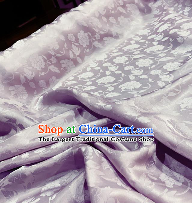 Chinese Classical Peony Pattern Lilac Silk Fabric Traditional Ancient Hanfu Dress Brocade Cloth