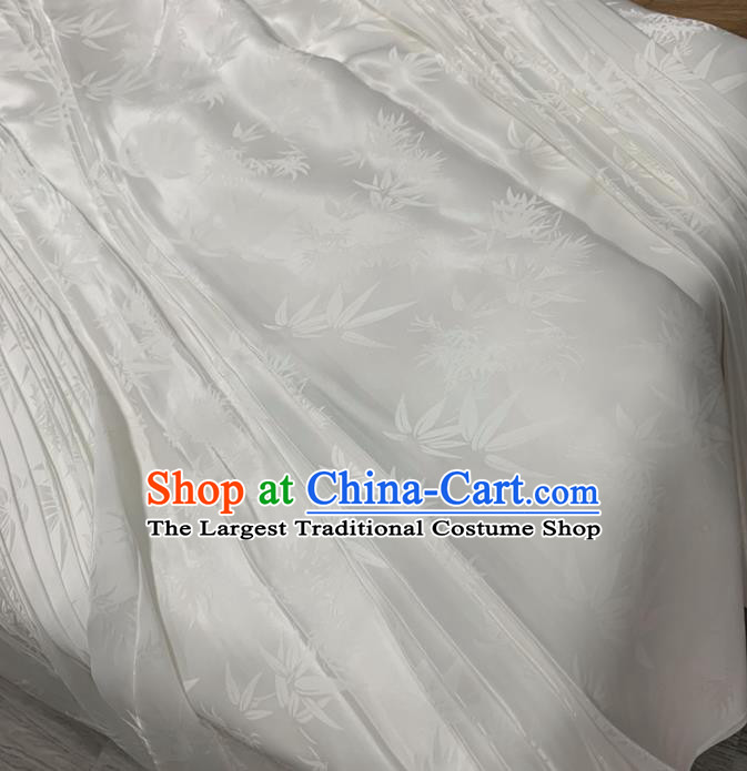 Chinese Classical Bamboo Leaf Pattern White Silk Fabric Traditional Ancient Hanfu Dress Brocade Cloth