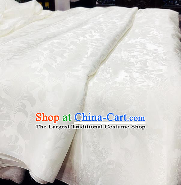 Chinese Classical Peony Pattern White Silk Fabric Traditional Ancient Hanfu Dress Brocade Cloth