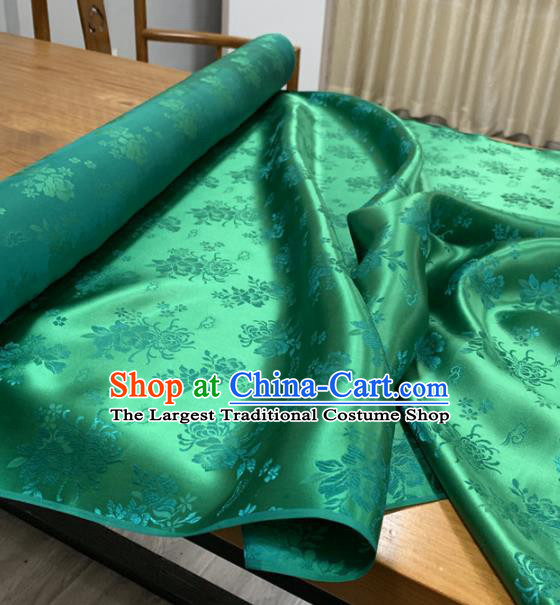 Chinese Classical Chrysanthemum Pattern Green Silk Fabric Traditional Ancient Hanfu Dress Brocade Cloth