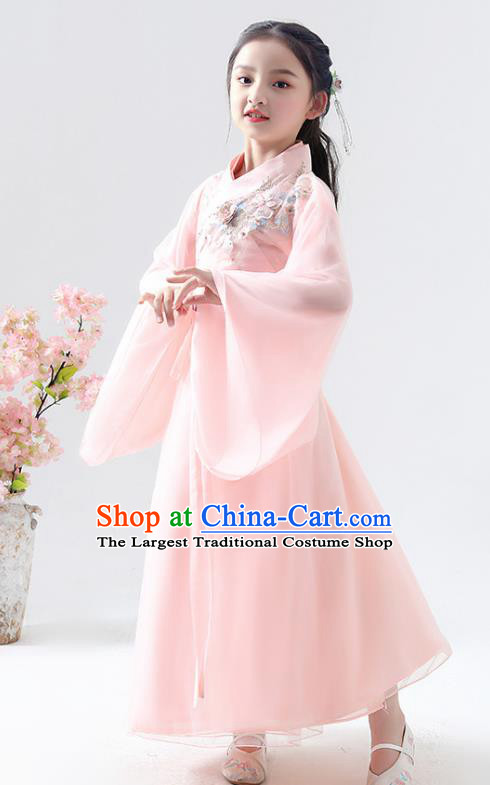 Chinese Traditional Jin Dynasty Girls Light Pink Hanfu Dress Ancient Peri Princess Costume for Kids