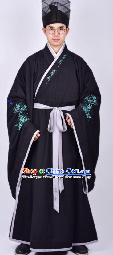 Chinese Traditional Ming Dynasty Taoist Priest Hanfu Black Robe Ancient Scholar Costume for Men