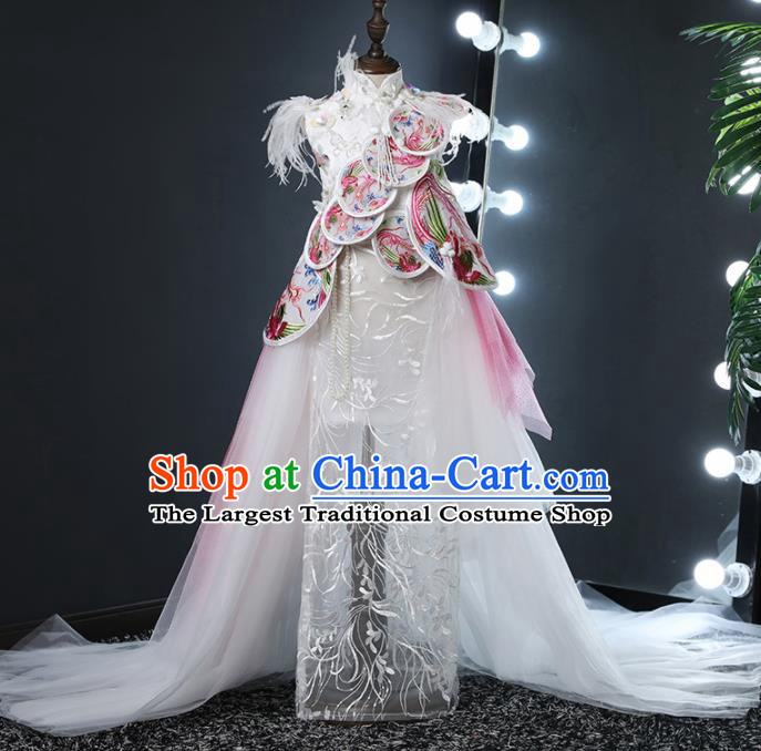 Top Grade Children Day Dance Performance White Dress Chinese Kindergarten Girl Stage Show Costume for Kids