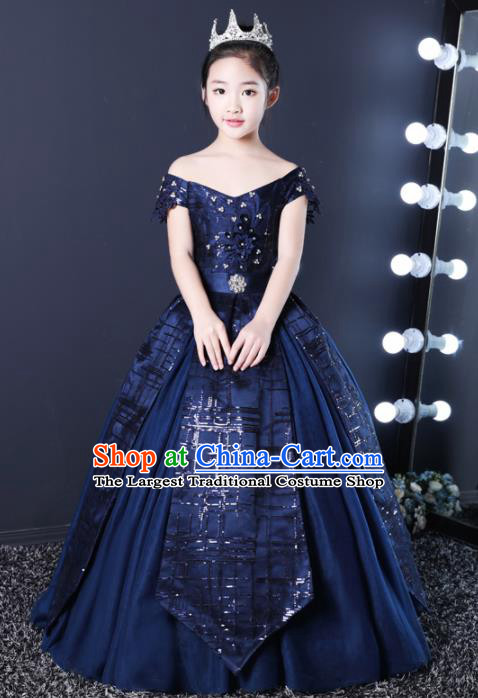 Top Grade Children Day Dance Performance Navy Dress Kindergarten Girl Stage Show Costume for Kids