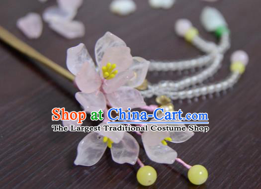 Chinese Ancient Court Queen Pink Begonia Hair Clip Hairpins Traditional Classical Hanfu Hair Accessories for Women