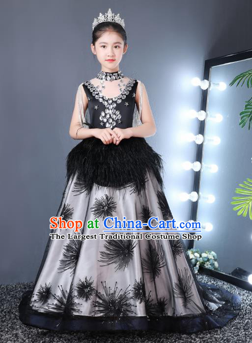 Top Grade Children Day Dance Performance Black Full Dress Kindergarten Girl Stage Show Costume for Kids