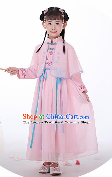 Chinese Traditional Children Pink Hanfu Dress Classical National Tang Suit Costume for Kids