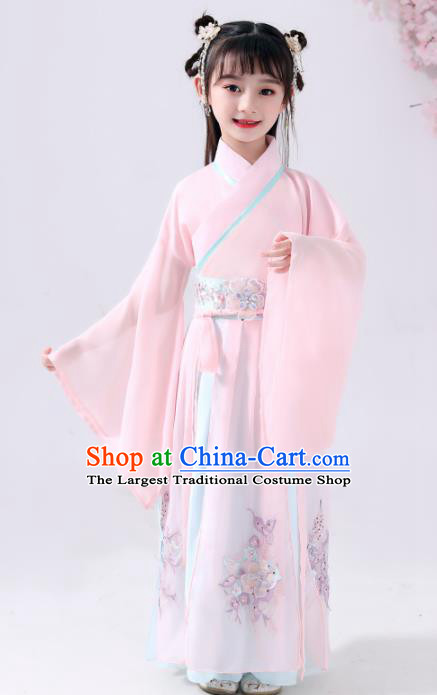 Chinese Traditional Han Dynasty Girls Pink Hanfu Dress Ancient Princess Peri Costume for Kids