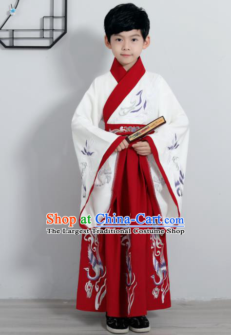 Chinese Traditional Han Dynasty Boys Red Hanfu Clothing Ancient Scholar Costume for Kids