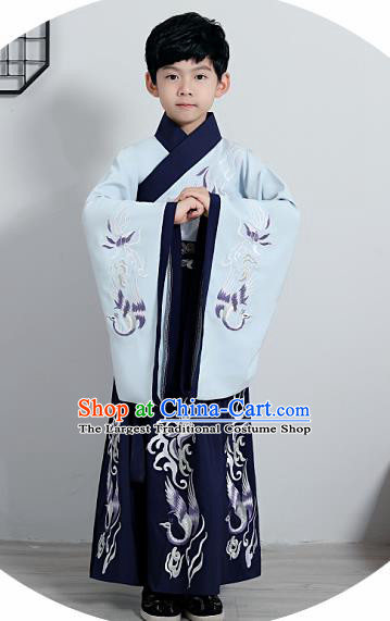 Chinese Traditional Han Dynasty Boys Navy Hanfu Clothing Ancient Scholar Costume for Kids