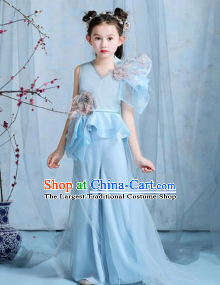 Top Grade Christmas Day Dance Performance Blue Full Dress Kindergarten Girl Stage Show Costume for Kids