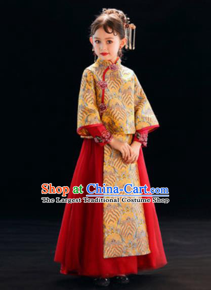 Chinese New Year Performance Red Full Dress National Kindergarten Girls Dance Stage Show Costume for Kids