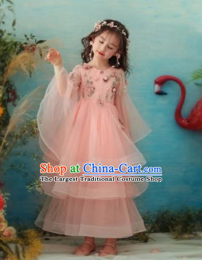 Top Grade Christmas Day Dance Performance Pink Veil Full Dress Kindergarten Girl Stage Show Costume for Kids